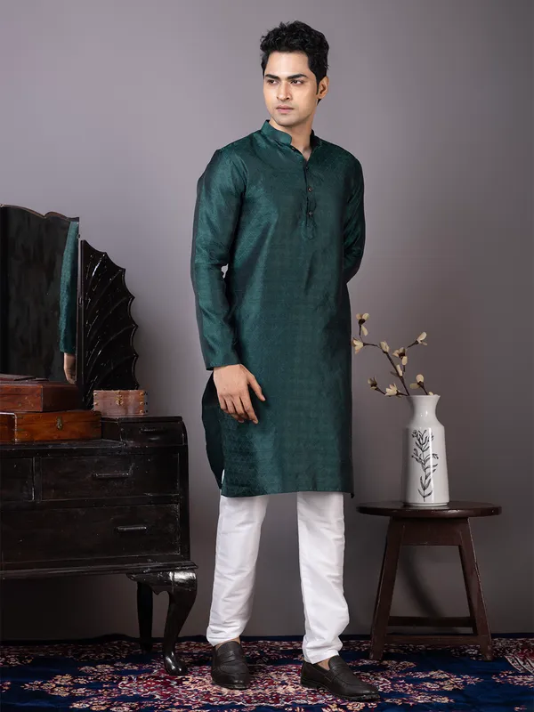 Men_Jacquard_Green_Kurta