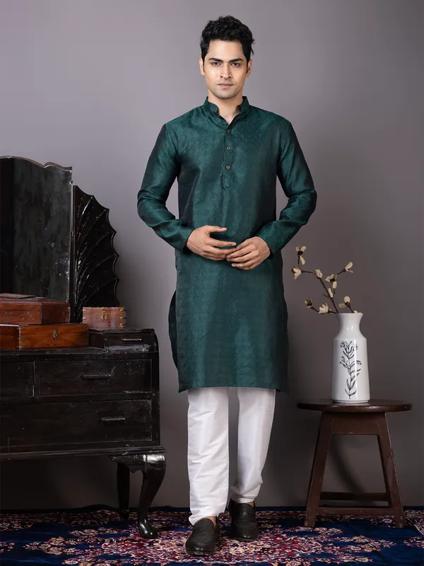Men_Jacquard_Green_Kurta
