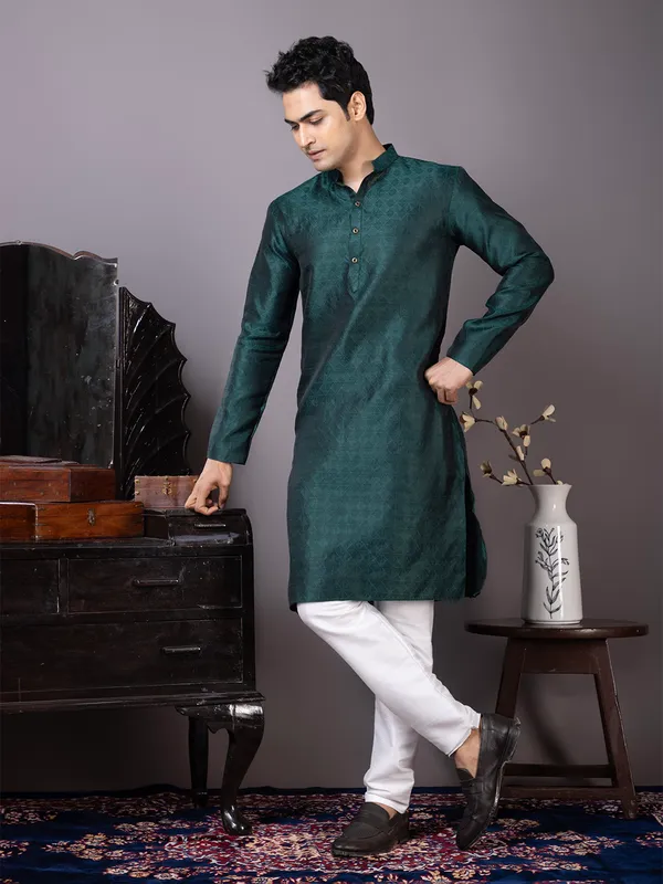 Men_Jacquard_Green_Kurta