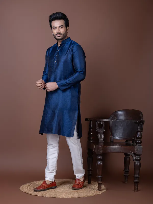 Men_Jacquard_Navy_Kurta