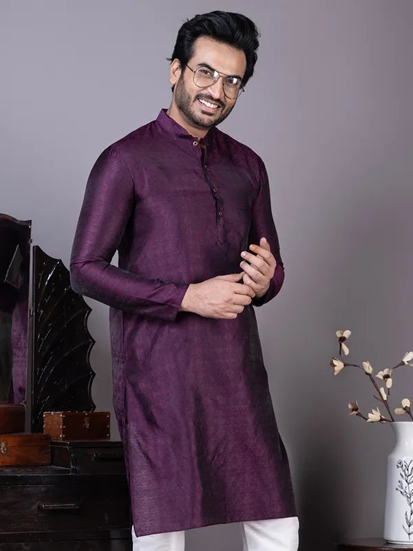 Men_Jacquard_Purple_Kurta