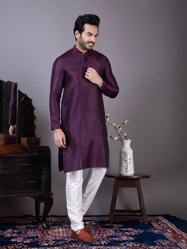 Men_Jacquard_Purple_Kurta
