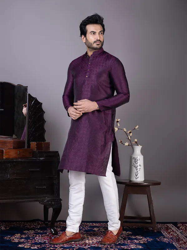Men_Jacquard_Purple_Kurta