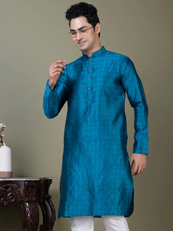 Men_Jacquard_Blue_Kurta