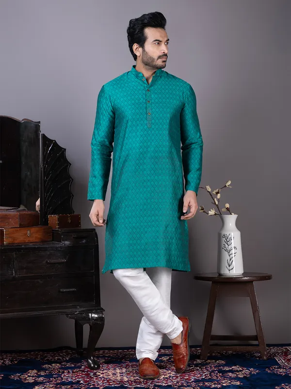 Men_Jacquard_Green_Kurta