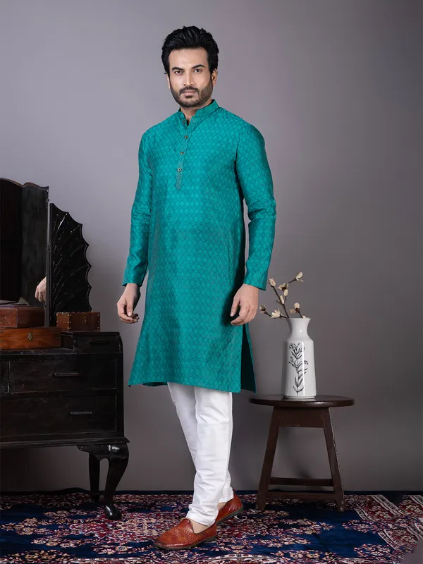 Men_Jacquard_Green_Kurta