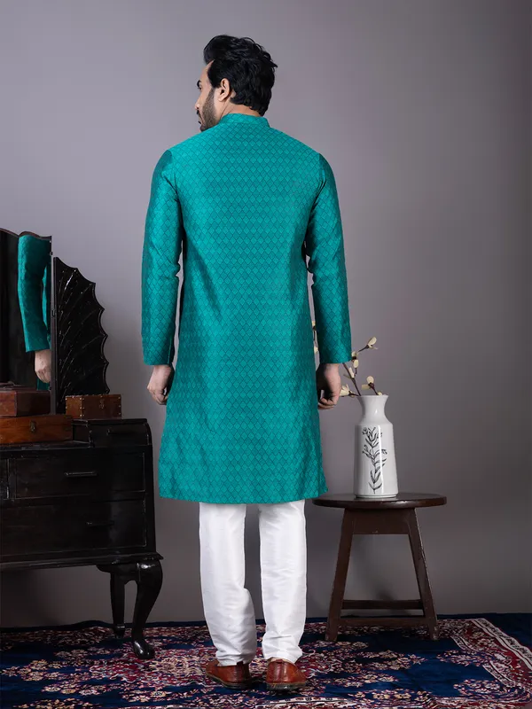 Men_Jacquard_Green_Kurta