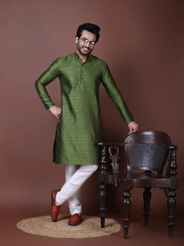 Men_Jacquard_Green_Kurta
