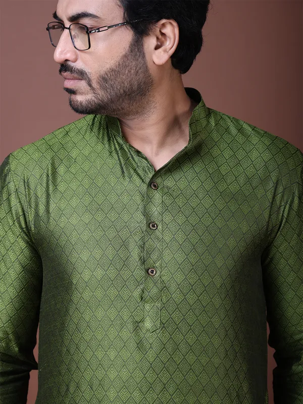 Men_Jacquard_Green_Kurta