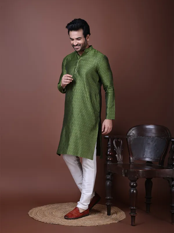 Men_Jacquard_Green_Kurta