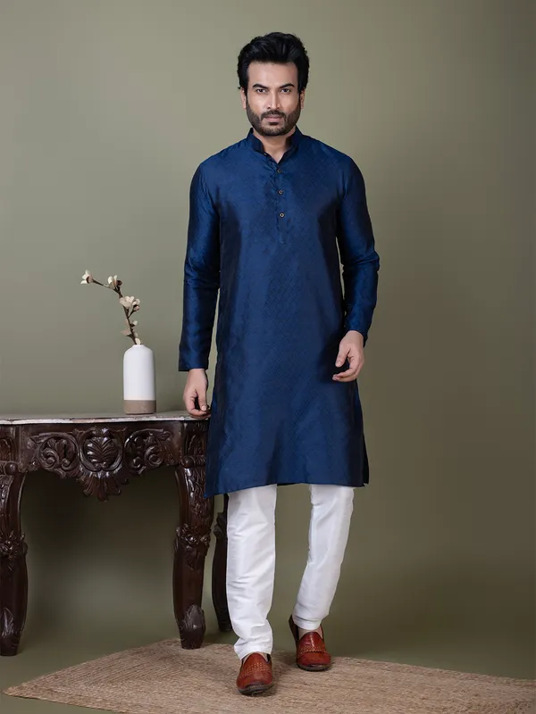 Men_Jacquard_Navy_Kurta