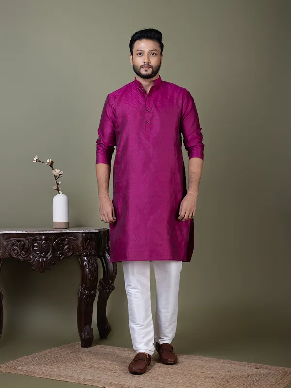 Men_Jacquard_Purple_Kurta