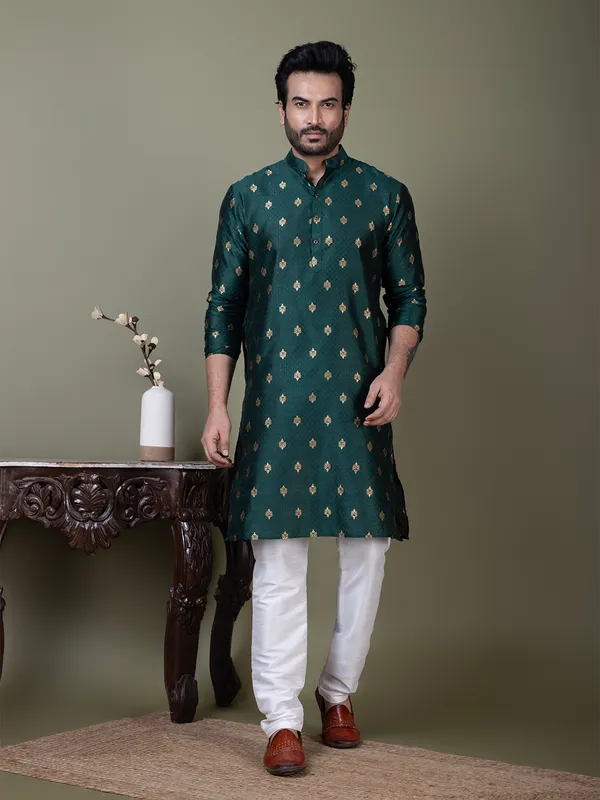 Men_Jacquard_Green_Kurta