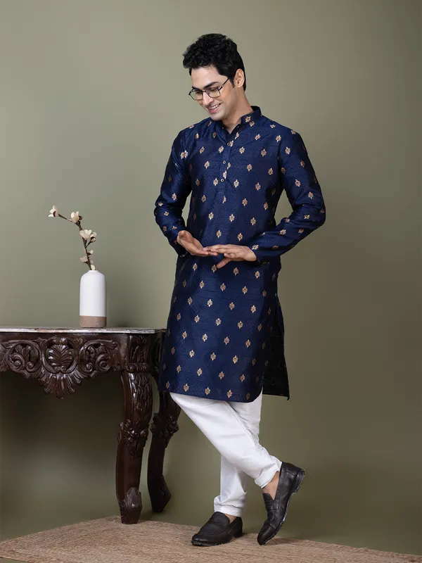 Men_Jacquard_Navy_Kurta