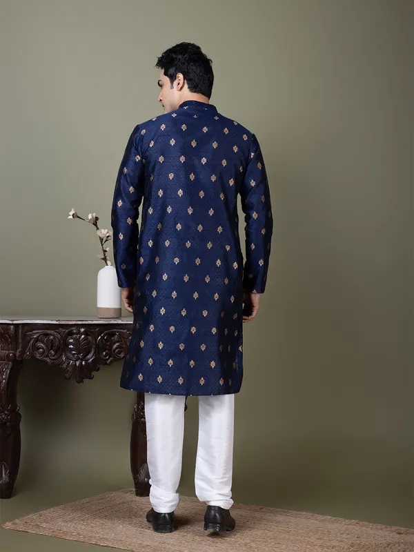 Men_Jacquard_Navy_Kurta