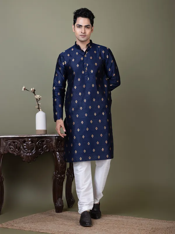 Men_Jacquard_Navy_Kurta