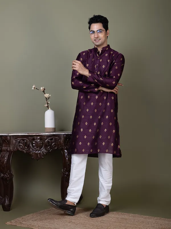 Men_Jacquard_Purple_Kurta