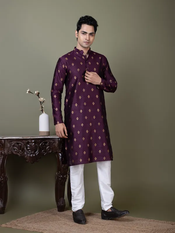 Men_Jacquard_Purple_Kurta