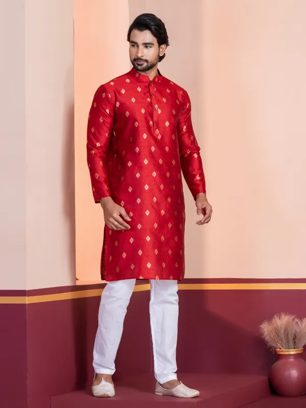 Men_Jacquard_Red_Kurta