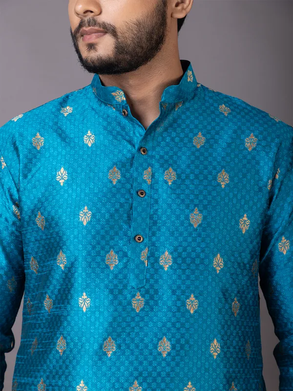 Men_Jacquard_Blue_Kurta