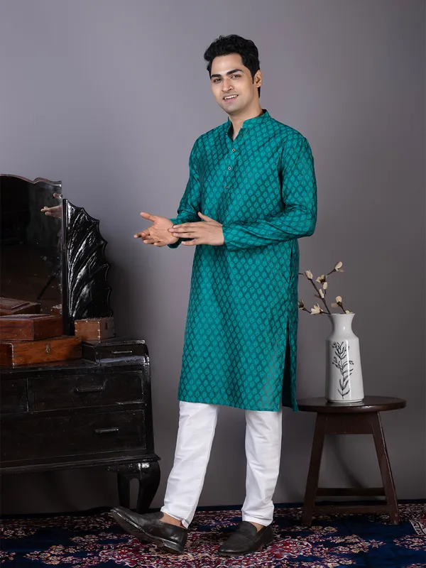 Men_Jacquard_Green_Kurta
