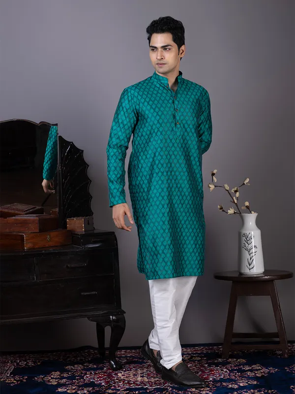 Men_Jacquard_Green_Kurta