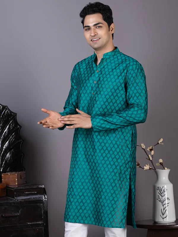 Men_Jacquard_Green_Kurta