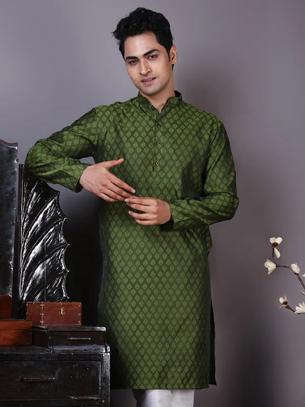 Men_Jacquard_Green_Kurta