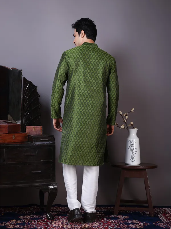 Men_Jacquard_Green_Kurta