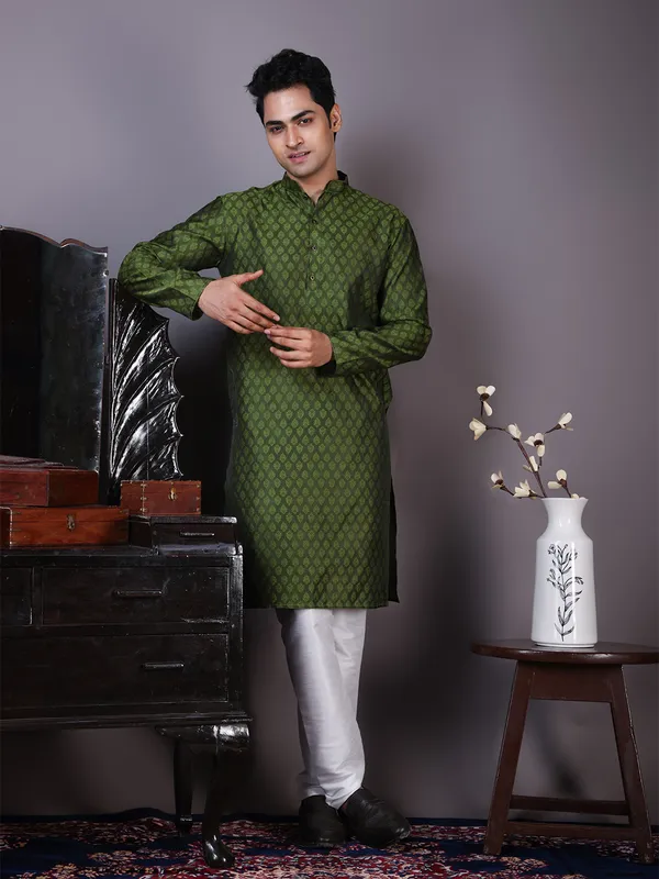 Men_Jacquard_Green_Kurta