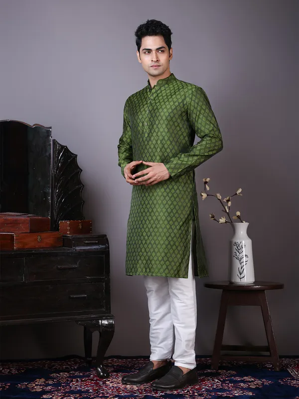 Men_Jacquard_Green_Kurta