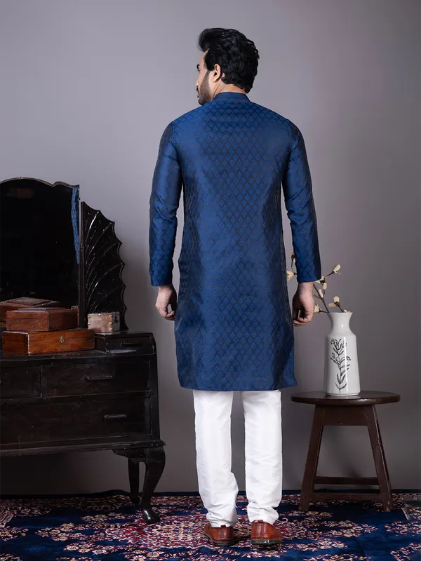 Men_Jacquard_Navy_Kurta