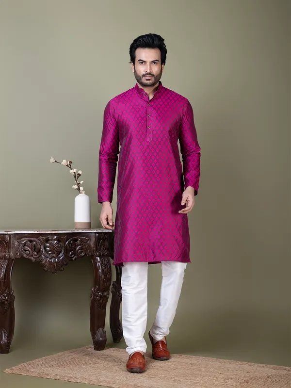 Men_Jacquard_Purple_Kurta