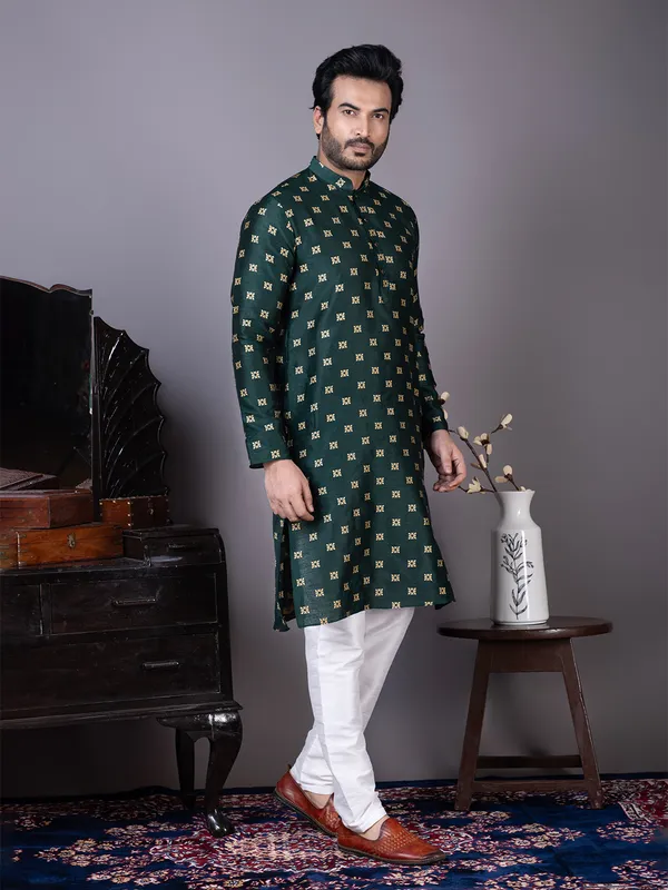 Men_Jacquard_Green_Kurta