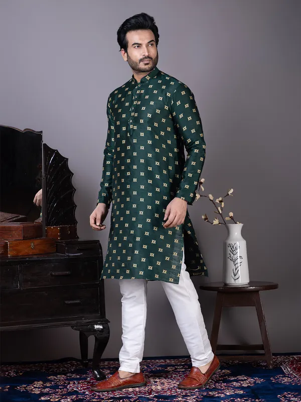 Men_Jacquard_Green_Kurta