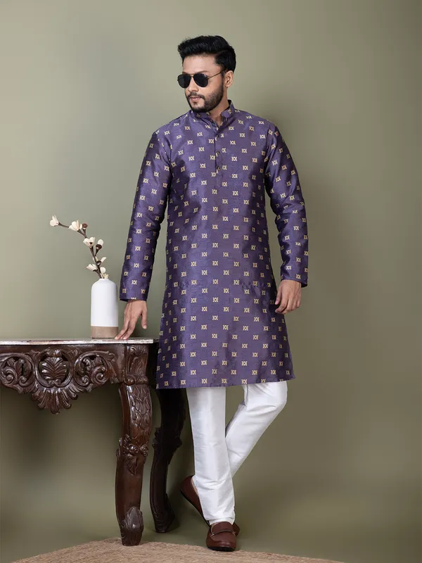 Men_Jacquard_Purple_Kurta