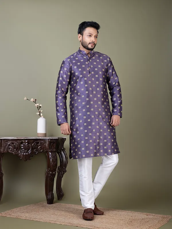 Men_Jacquard_Purple_Kurta