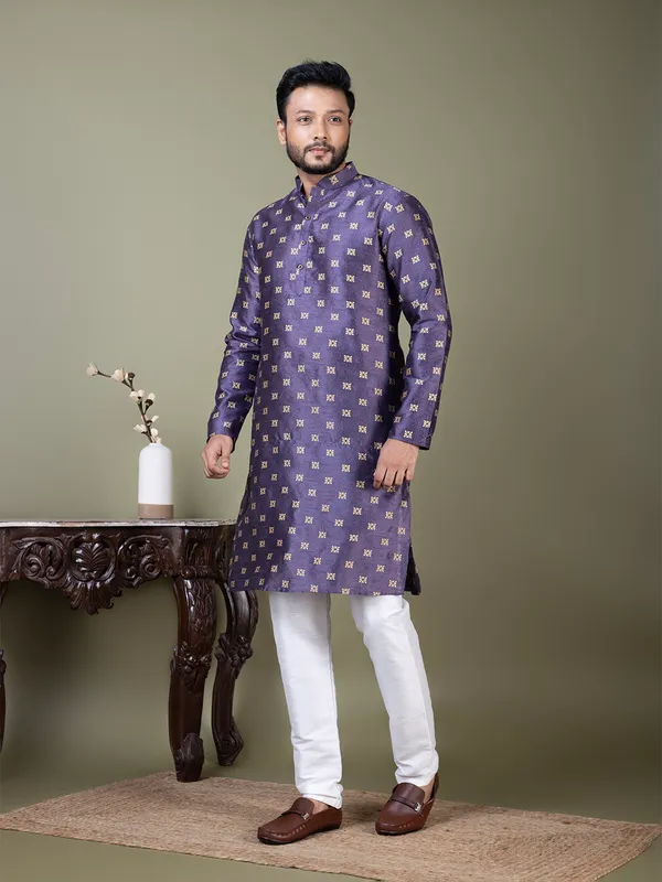Men_Jacquard_Purple_Kurta