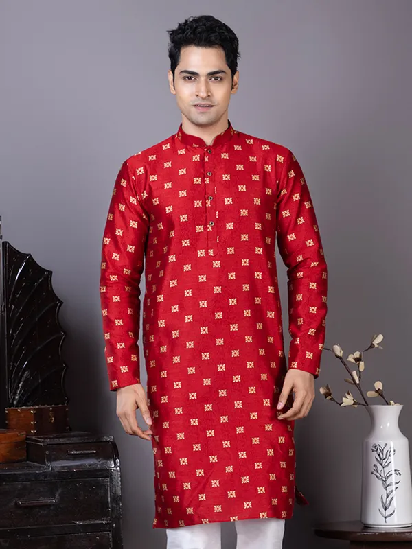 Men_Jacquard_Red_Kurta