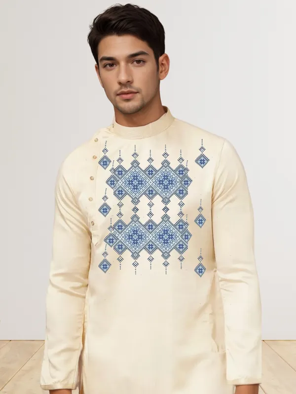 Men_Printed_Beige_Kurta