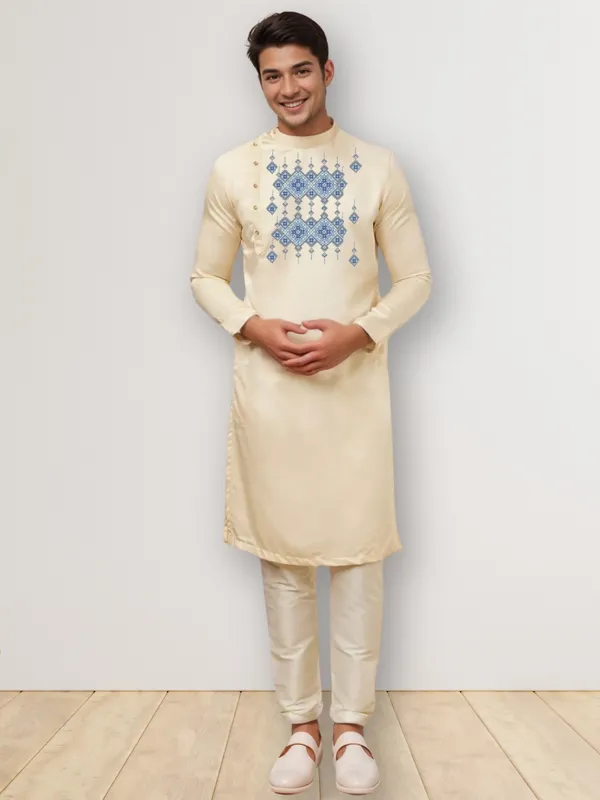 Men_Printed_Beige_Kurta