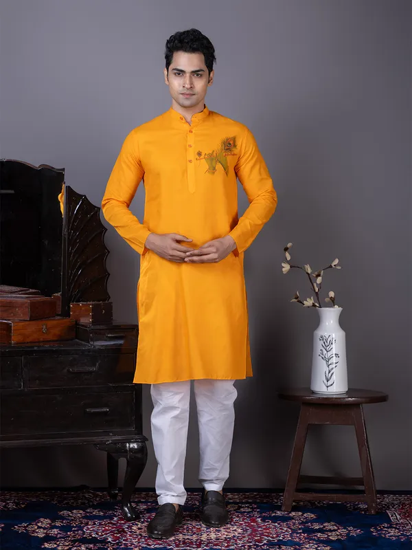 Men_Printed_Orange_Kurta