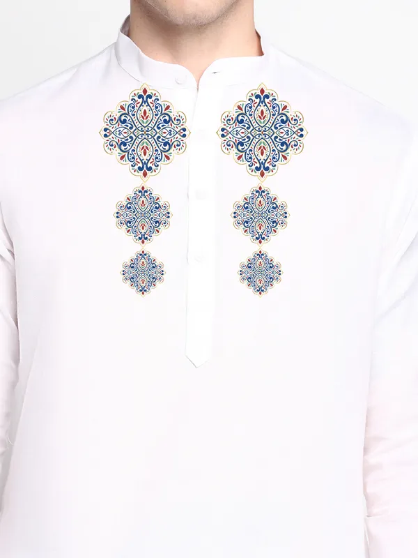 Men_Silk_Printed_White_Kurta