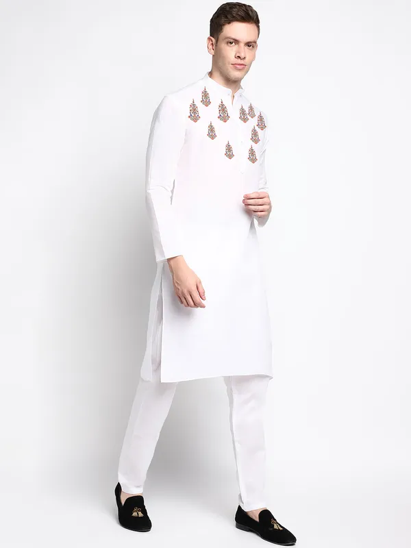 Men_Printed_White_Kurta