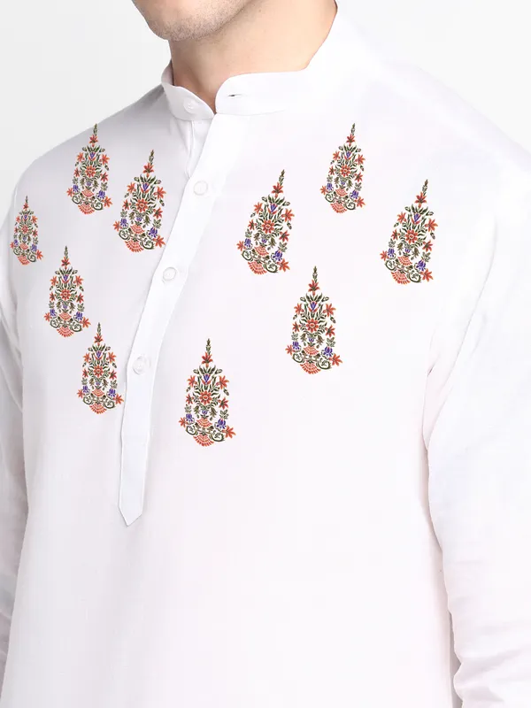 Men_Printed_White_Kurta