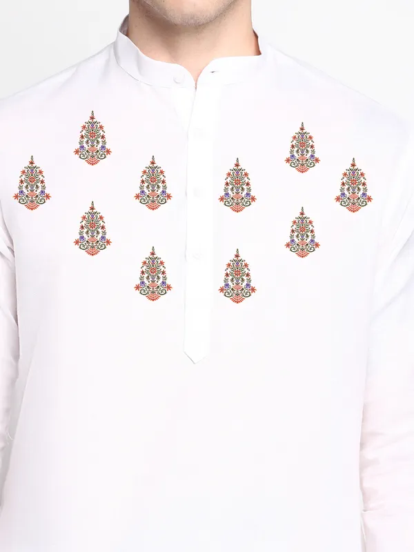 Men_Printed_White_Kurta