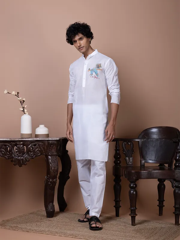 Men_Printed_White_Kurta