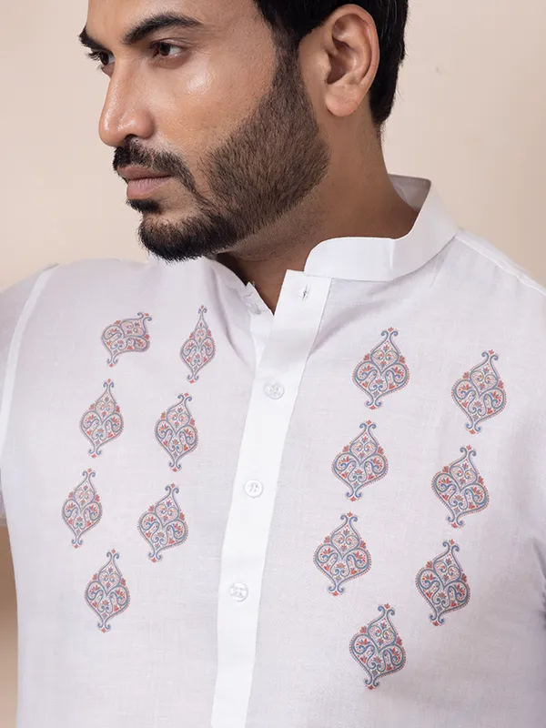 Men_Printed_White_Kurta