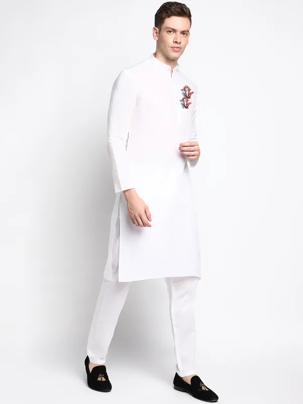 Men_Cotton_Printed_White_Kurta