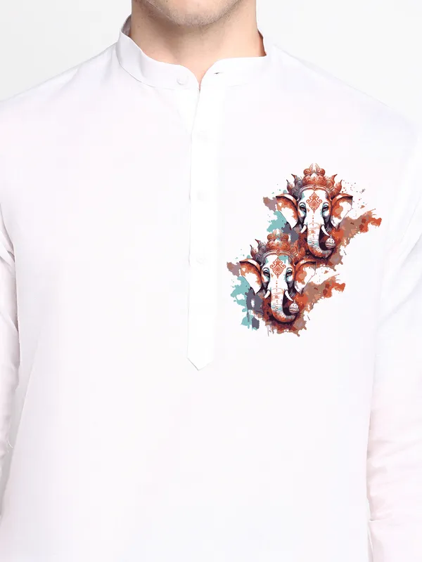 Men_Cotton_Printed_White_Kurta